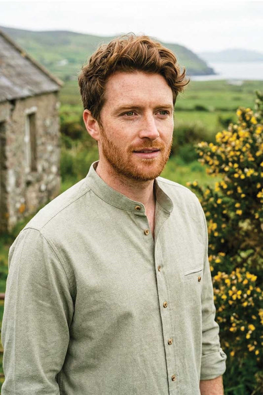 Irish Linen Grandad Shirt | melange moss LN11