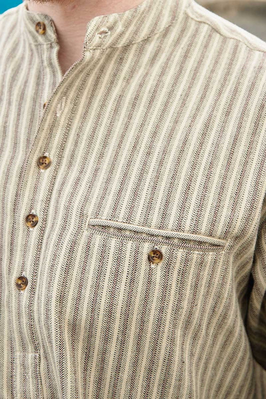 Grandfather Shirt Flannel | beige green maroon stripe LV14