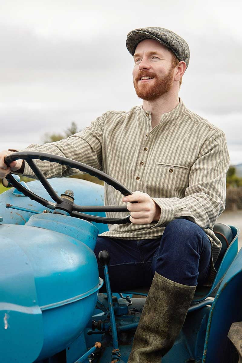 Grandfather Shirt Flannel | beige green maroon stripe LV14