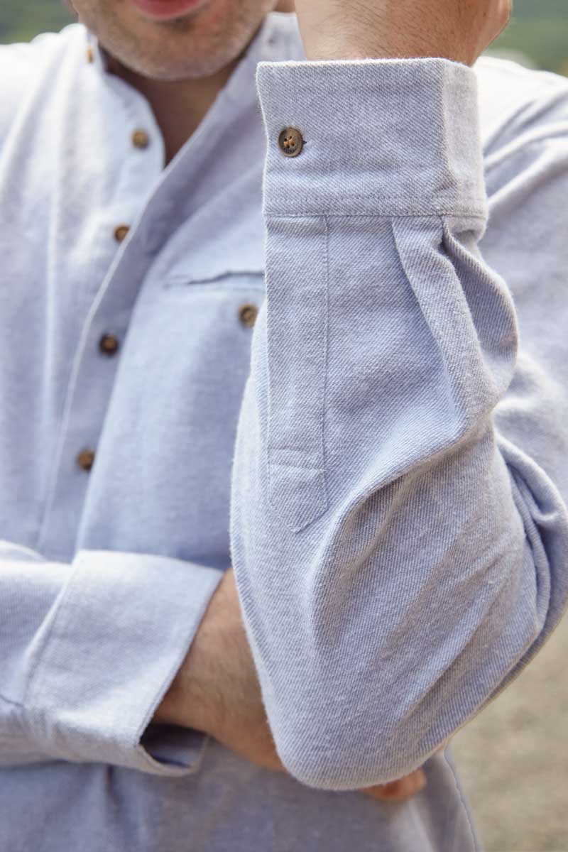 Grandfather Shirt Flannel Solid Blue LV11