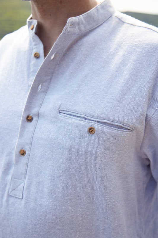 Grandfather Shirt Flannel Solid Blue LV11