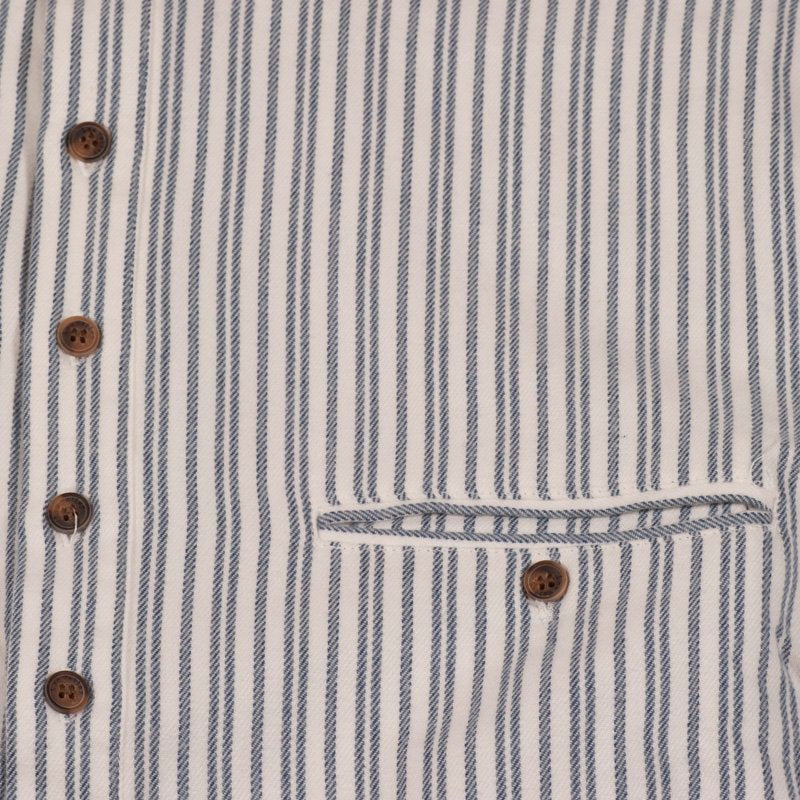 Grandfather Shirt Flannel Blue Ivory Stripe LV2
