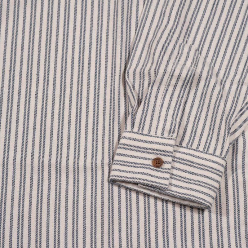 Grandfather Shirt Flannel Blue Ivory Stripe LV2