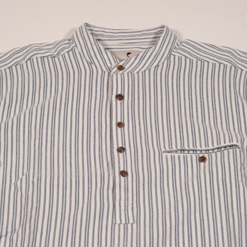 Grandfather Shirt Flannel Blue Ivory Stripe LV2