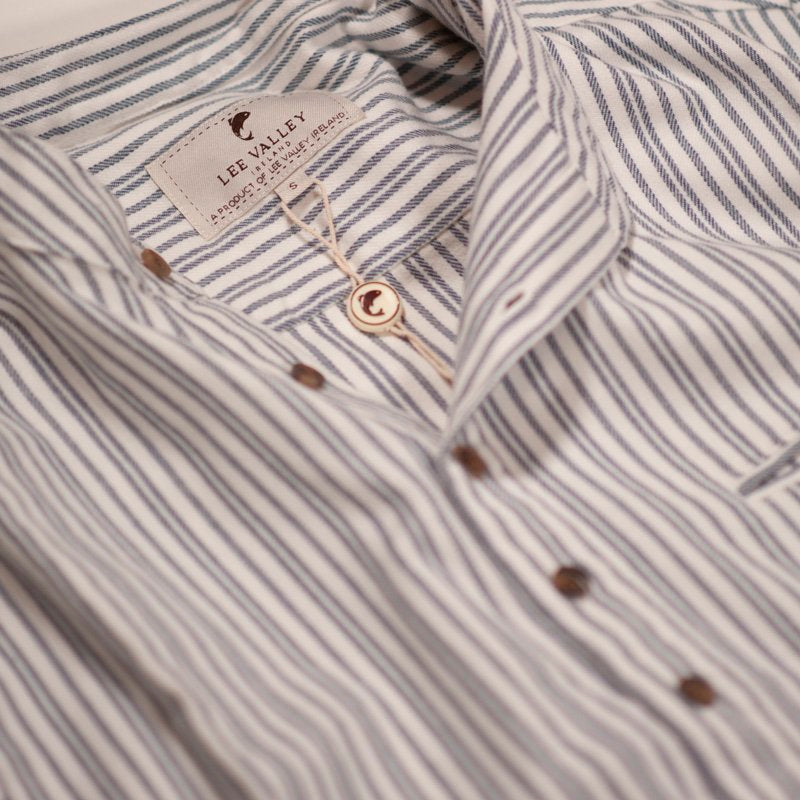 Grandfather Shirt Flannel Blue Ivory Stripe LV2