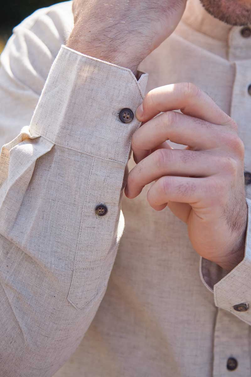 Irish Linen Grandad Shirt Natural Beige LN7