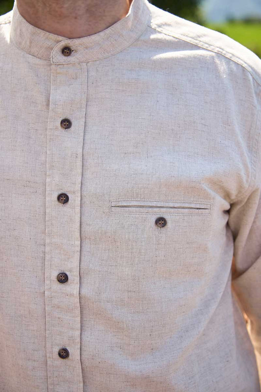 Irish Linen Grandad Shirt Natural Beige LN7