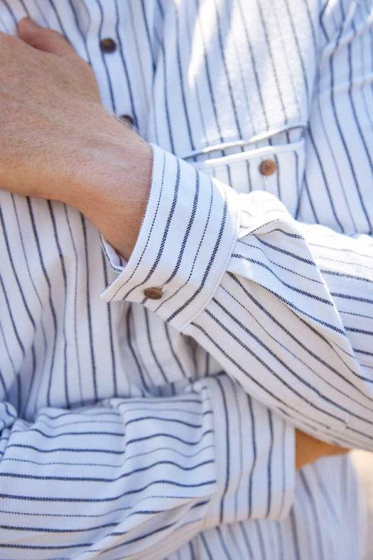 Grandfather Shirt Flannel Black Stripe on Ivory LV1