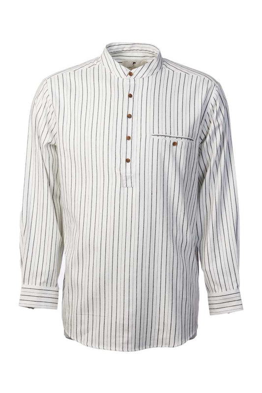 Grandfather Shirt Flannel Black Stripe on Ivory LV1