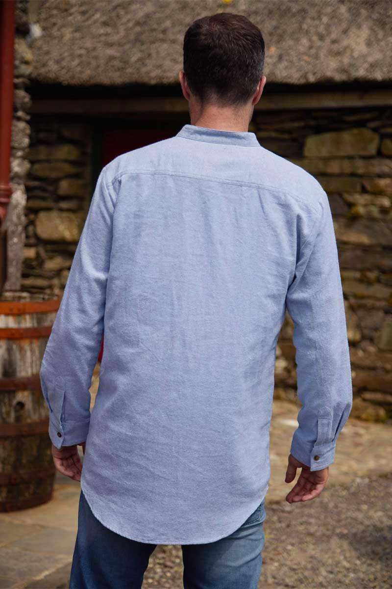 Grandfather Shirt Flannel Solid Blue LV11