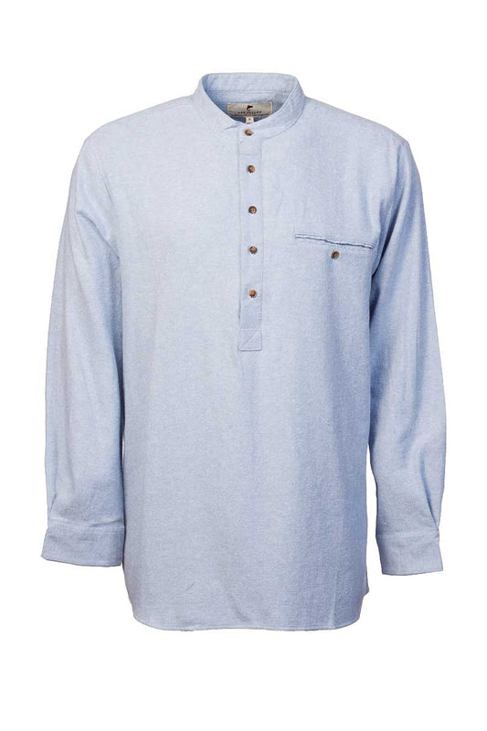 Grandfather Shirt Flannel Solid Blue LV11