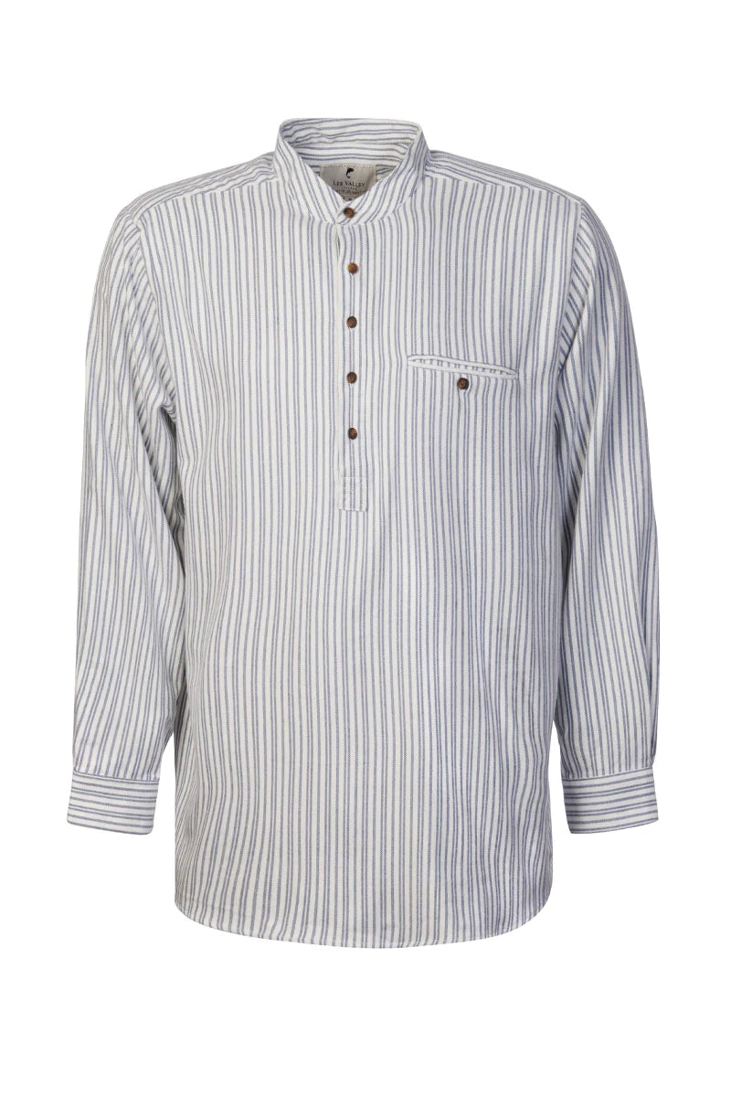 Lee Valley Men's Flannel Grandfather Shirt - Dark Blue and Cream Stripe (LVC)