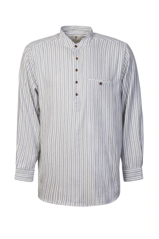 Grandfather Shirt Flannel Blue Ivory Stripe LV2
