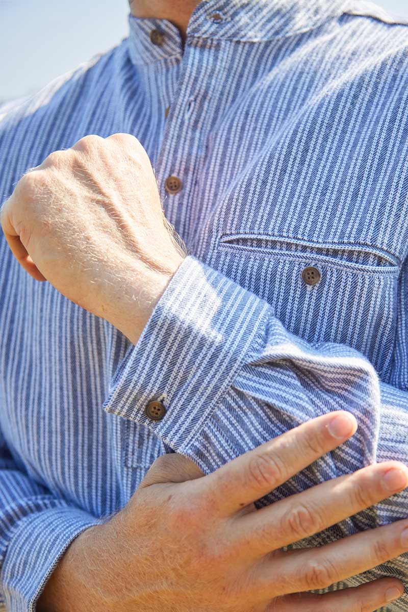 Grandfather Shirt Flannel Grey Stripe LV37