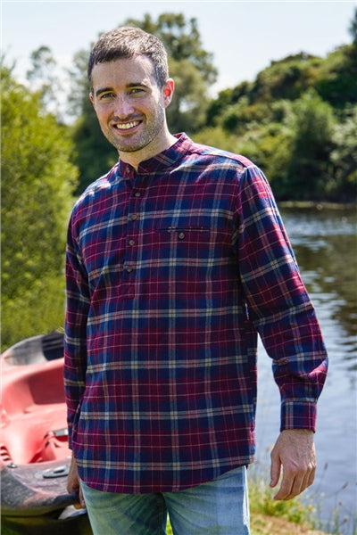 Grandfather Shirt Flannel | maroon/navy check