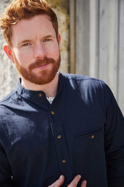 Irish Linen Grandad Shirt | navy LN9