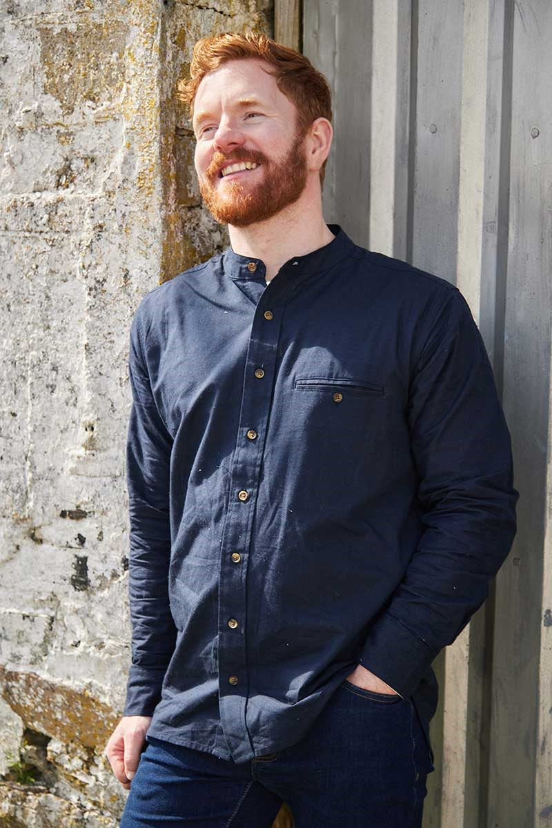 Irish Linen Grandad Shirt | navy LN9