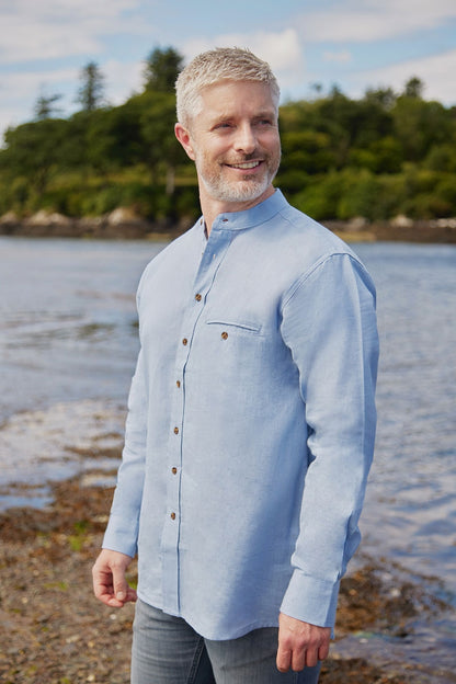 Irish Linen Grandad Shirt | sky blue LN6
