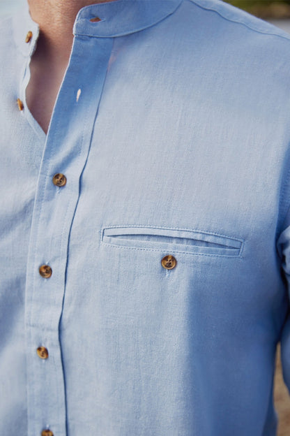 Irish Linen Grandad Shirt | sky blue LN6