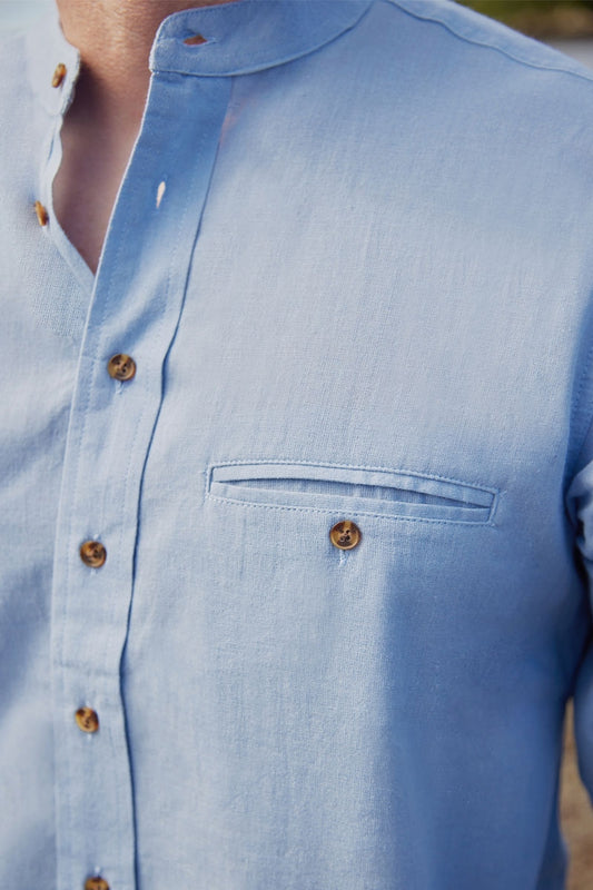 Irish Linen Grandad Shirt | sky blue LN6