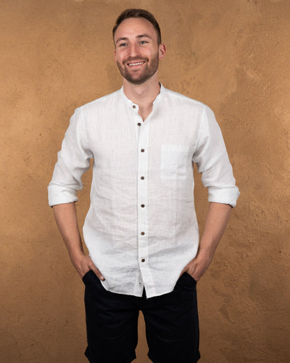1923 Buccanoy Shirt | white blue linen