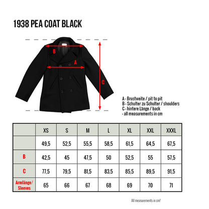 1938 Pea Coat Black Wool