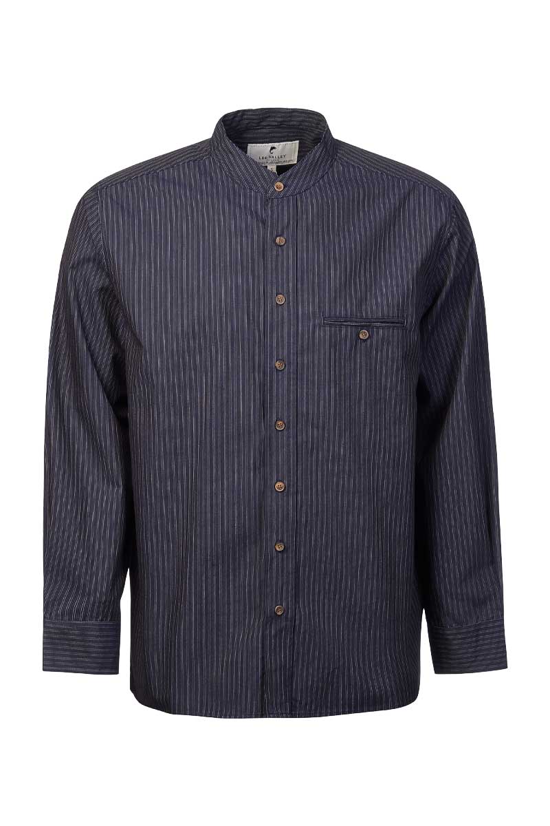 Grandfather Shirt Comfort Cotton Navy/White Stripe FL18