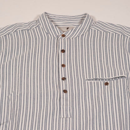 Grandfather Shirt Flannel Blue Ivory Stripe LV2