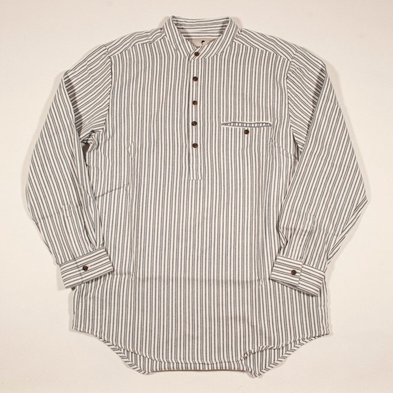 Grandfather Shirt Flannel Blue Ivory Stripe LV2