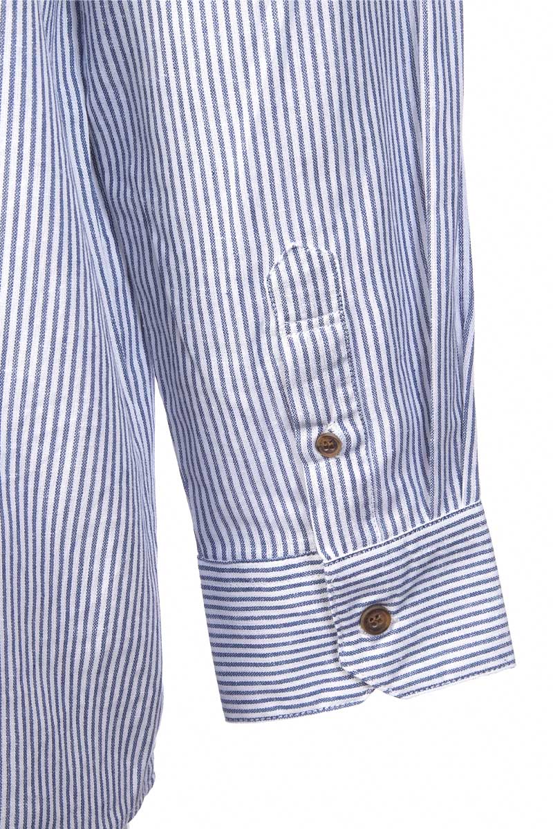 Irish Linen Grandad Shirt Navy/White Stripe LN8