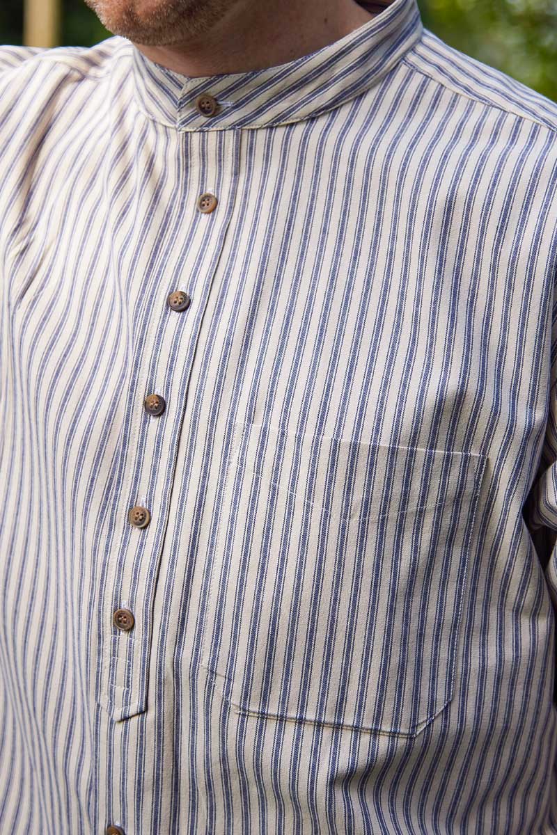 Grandfather Shirt Vintage Navy Blue Stripe on Ivory VR26